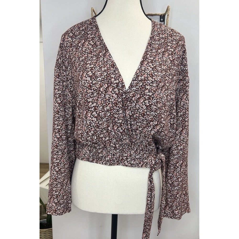 Madewell Tie Front Wrap Top in Cottage Garden Size‎ Medium Long Sleeves